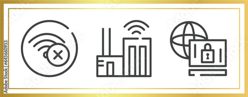 cyber robbery outline icons set. linear icons sheet included connection error, smart city, remote access vector.