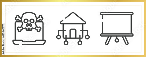 television outline icons set. linear icons sheet included attack, domotics, projector screen vector.