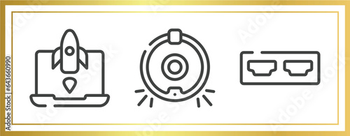 television outline icons set. linear icons sheet included missile, robot vacuum cleaner, hdmi port vector.