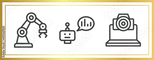 computer and files outline icons set. linear icons sheet included mechanical arm, prediction, cam vector.