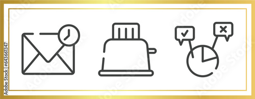 discussion outline icons set. linear icons sheet included drafts, toaster, polling vector.