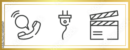 television outline icons set. linear icons sheet included voip, cord, clapboard vector.