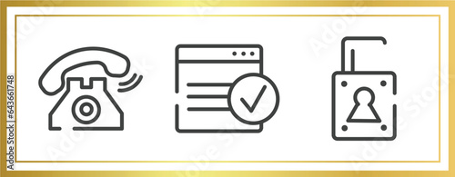 responsive design outline icons set. linear icons sheet included old telephone ringing, applications, unlocked vector.