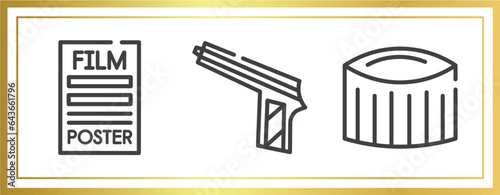 cinema outline icons set. linear icons sheet included film poster, hitman, zoetrope vector.