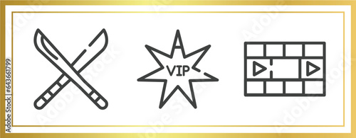 cinema outline icons set. linear icons sheet included hete, vip person, photograms vector.