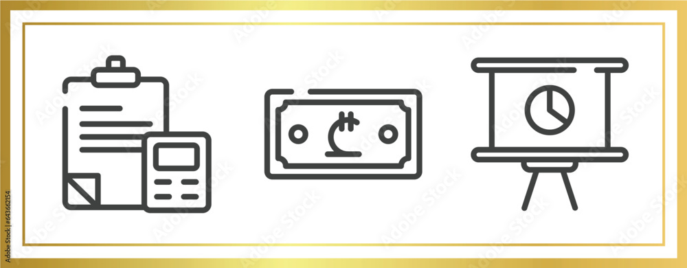 money management outline icons set. linear icons sheet included high, affiliate, invest vector.