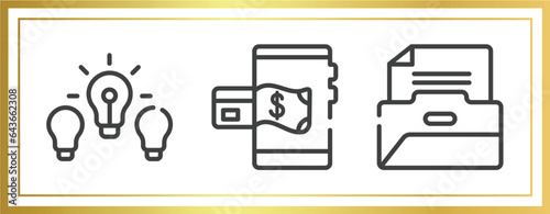 business consultant outline icons set. linear icons sheet included difference, mobile payment, files and folders vector.