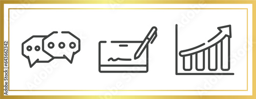 business outline icons set. linear icons sheet included chat bubble, cryptographic, rise vector.