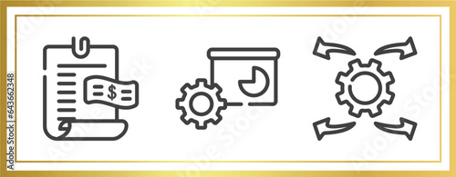 business outline icons set. linear icons sheet included bills, facilities, possibility vector.