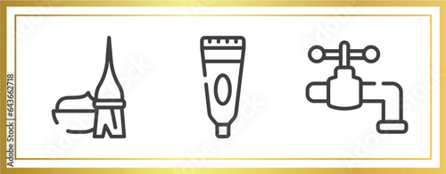 hairdressing and esthetics outline icons set. linear icons sheet included dye, tooth paste, faucet vector.