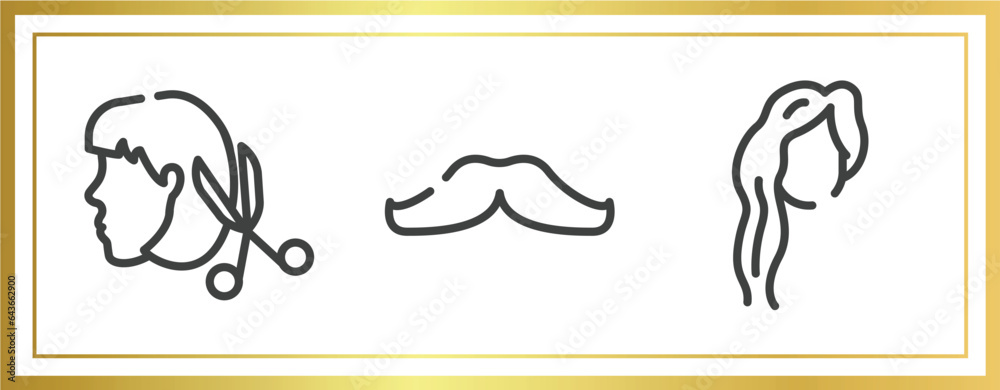 Obraz premium hair salon outline icons set. linear icons sheet included heads hairs and scissors, mustache, woman with long hair vector.
