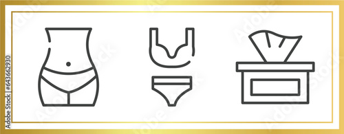 beauty outline icons set. linear icons sheet included bellybutton, underwear, tissues vector.