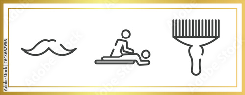 beauty outline icons set. linear icons sheet included moustaches, massages, afro pick vector.