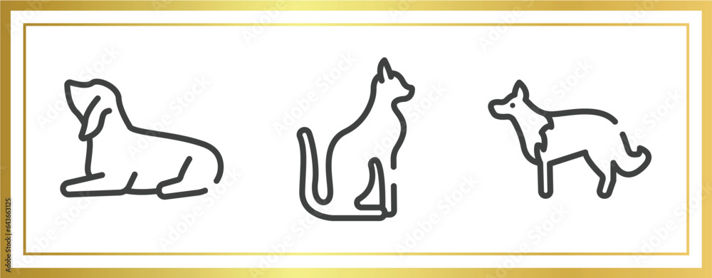 dog breeds fullbody outline icons set. linear icons sheet included null, egyptian cat, collie vector.