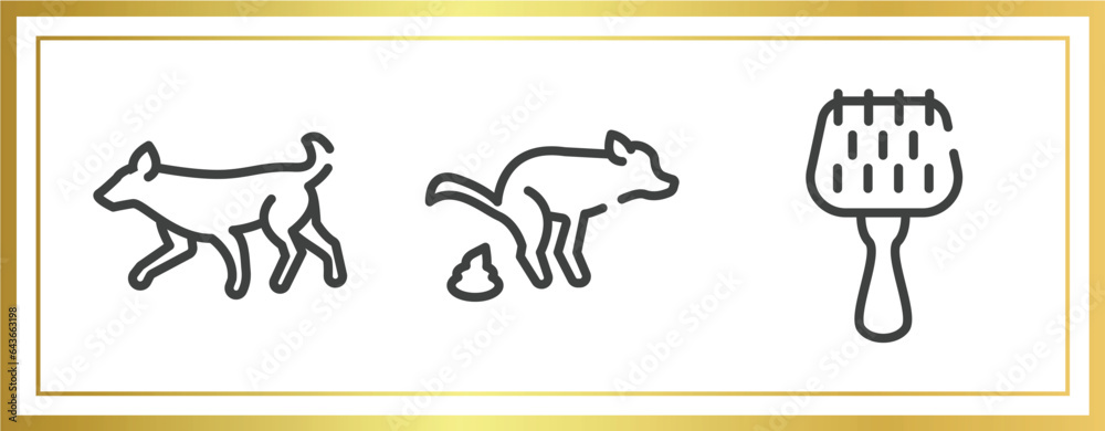 pet shop lineal outline icons set. linear icons sheet included dog running, dog poo, grooming brush vector.