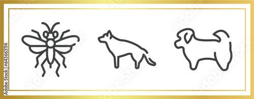 dog breeds fullbody outline icons set. linear icons sheet included sawfly, german sheperd, shih tzu vector.