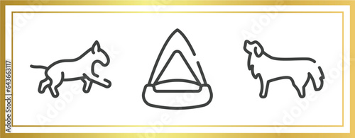 dog breeds heads outline icons set. linear icons sheet included bulterrier, cat playhouse, bernese mountain dog vector.