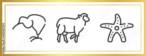Fototapeta Naklejka Na Ścianę i Meble -  free animals outline icons set. linear icons sheet included kiwi eating, black sheep, starfish with dots vector.