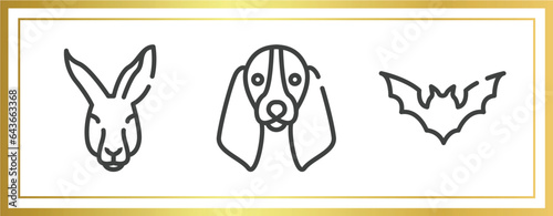 poi nature outline icons set. linear icons sheet included kangaroo head, bas hound dog head, plain bat vector.