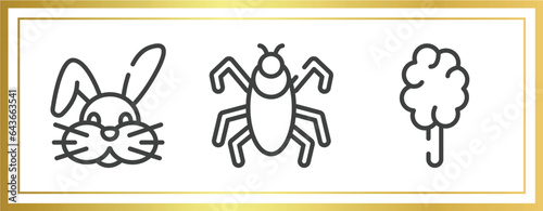 circus outline icons set. linear icons sheet included bunny, insect, cotton candy vector.