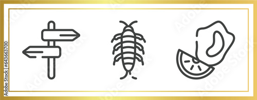 nature outline icons set. linear icons sheet included road, silverfish, mussel vector.