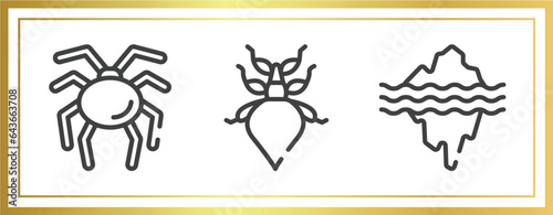 nature outline icons set. linear icons sheet included null, leaf insect, glacier vector.