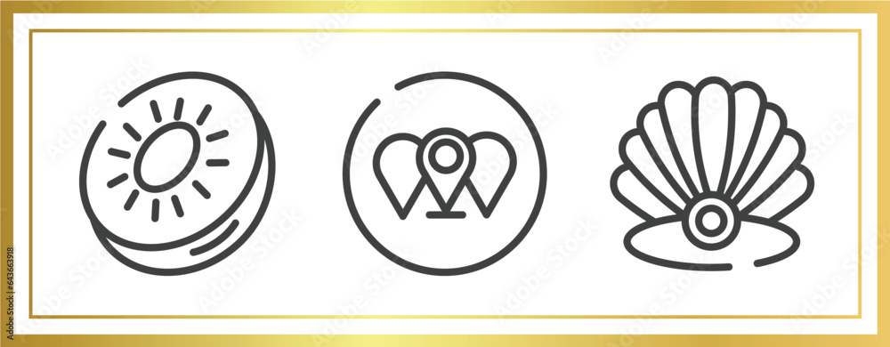 nature outline icons set. linear icons sheet included kiwi, branches, pearl vector.