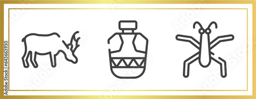 insects outline icons set. linear icons sheet included moose, canteen, gerridae vector.