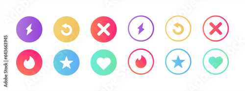 Interface social media. Star, heart, crossed and others. Line art style. Popular social network for dating. Vector illustration 10 eps.