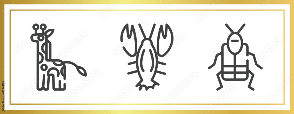 insects outline icons set. linear icons sheet included giraffe, lobster, crioceris vector.