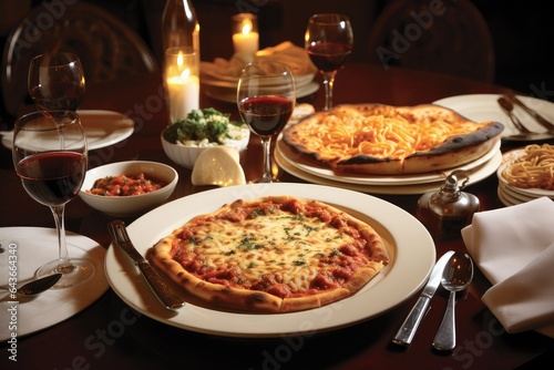 Italian feast: pizza and pasta, ready to enjoy. ????, generative IA