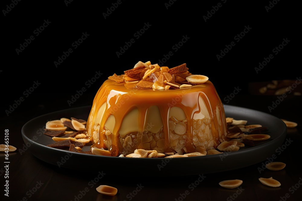 Golden caramel pudding, creamy and crunchy., generative IA