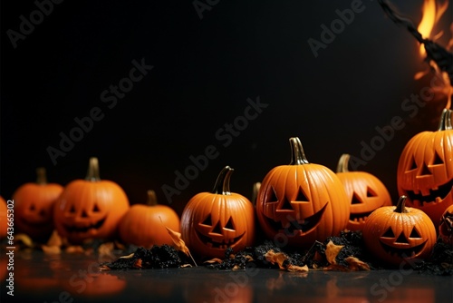 An eerie Halloween melons scene on a black and orange backdrop