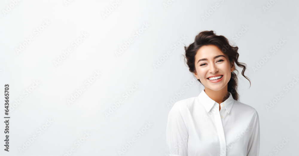 Beautiful smiling office worker in white clothes. Isolated on white background. Beautiful smiling office worker in white clothes. Isolated on white background.