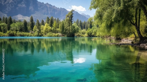 Panorama view of lake and mountain inflection 