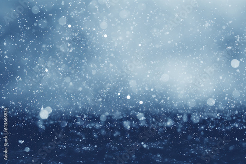 Light blue bokeh effect from snow and raindrops, background photo