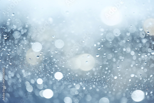 Light blue bokeh effect from snow and raindrops, background photo