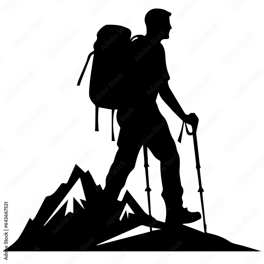 man hiking mountain with stick man hiking mountain with stick