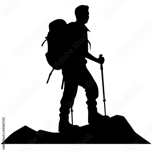 man hiking mountain with stick
