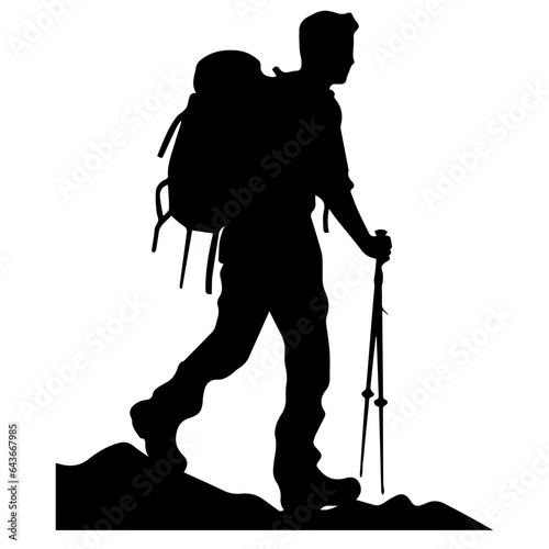 man hiking mountain with stick