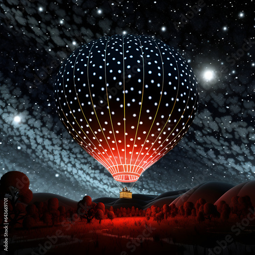 Starry sky and hot air balloon,Generative ai image