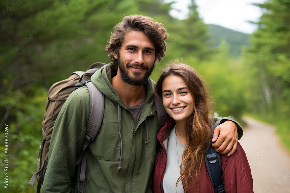 couple hiking in mountains