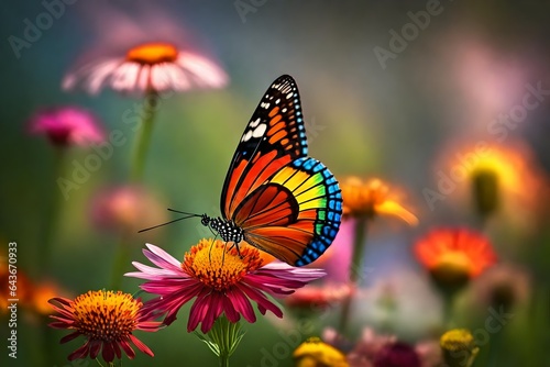 Colorful butterfly on flower, generative AI 