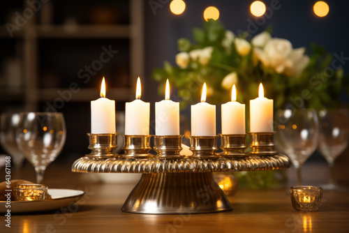 Shabbat table set with candles