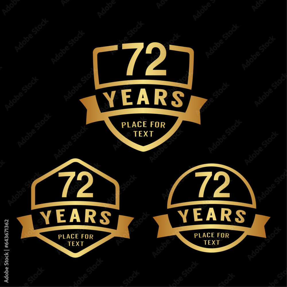 72 years anniversary celebration logotype. 72nd anniversary logo collection. Set of anniversary design template. Vector illustration.