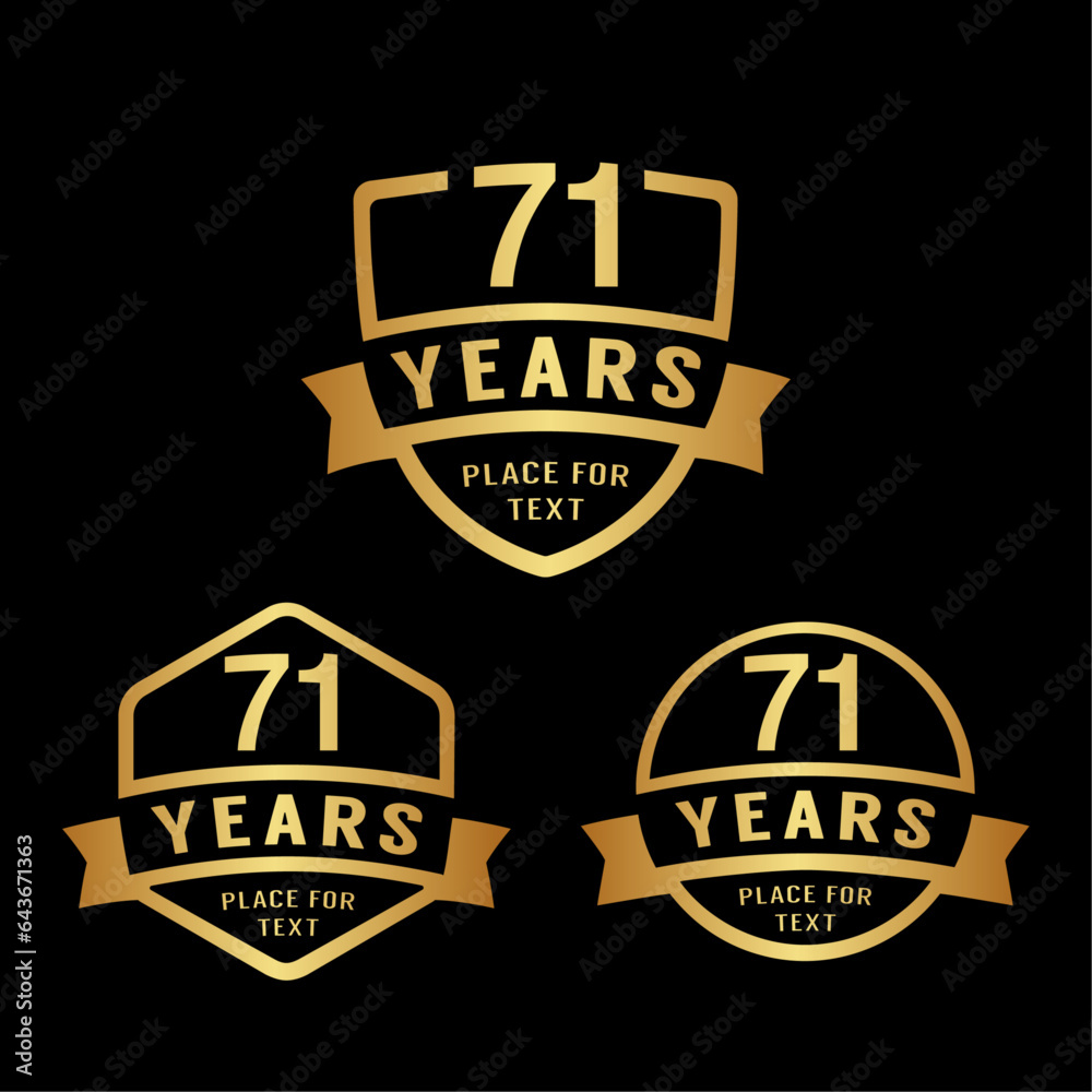 71 years anniversary celebration logotype. 71st anniversary logo collection. Set of anniversary design template. Vector illustration.