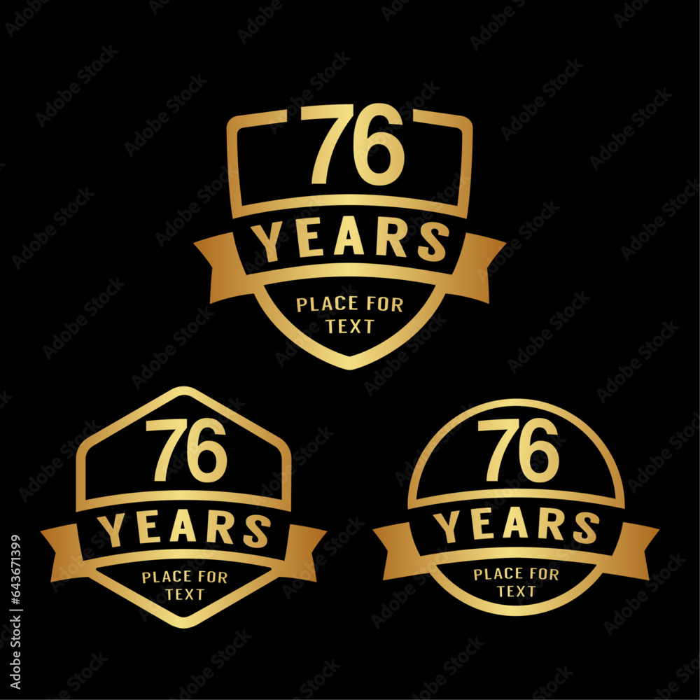 76 years anniversary celebration logotype. 76th anniversary logo collection. Set of anniversary design template. Vector illustration.