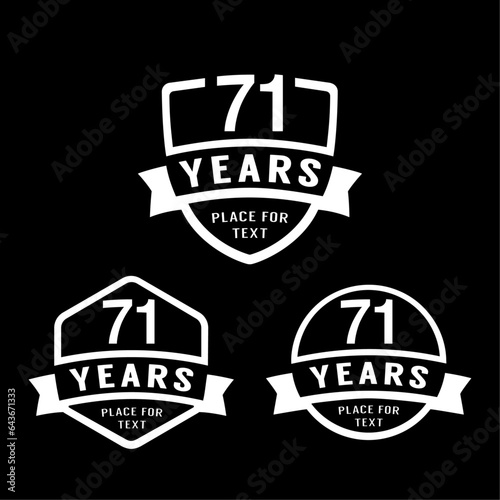 71 years anniversary celebration logotype. 71st anniversary logo collection. Set of anniversary design template. Vector illustration.