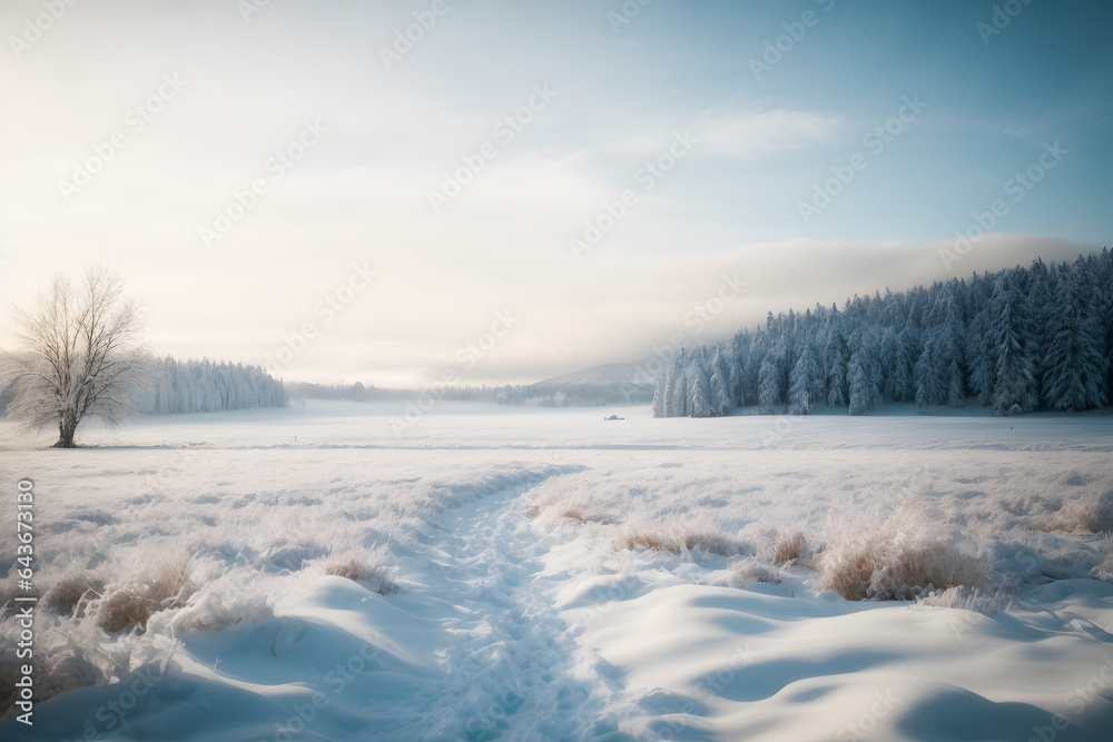 Winter beautiful landscape with trees