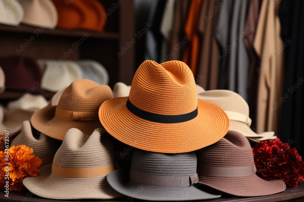 Stylish clothes, shoes and hats in a fashion boutique. Fashion modern store, small business concept. 